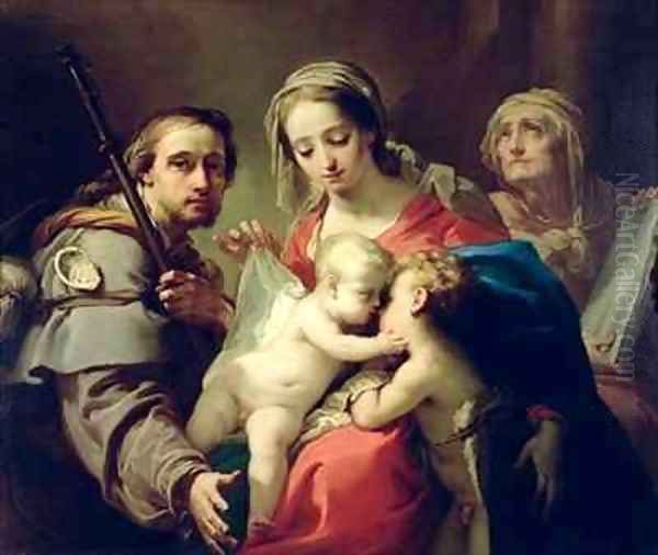 Madonna and Child with Saints John Anna and Rocco Oil Painting by Gaetano Gandolfi