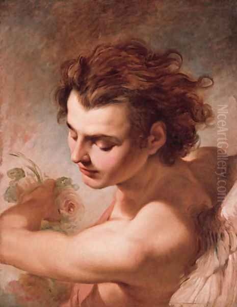 Zephyr a winged youth bestowing flowers, head and shoulders Oil Painting by Gaetano Gandolfi