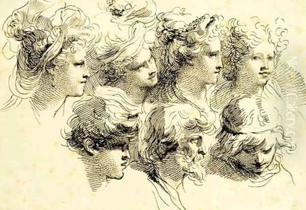 Seven studies of heads Oil Painting by Gaetano Gandolfi