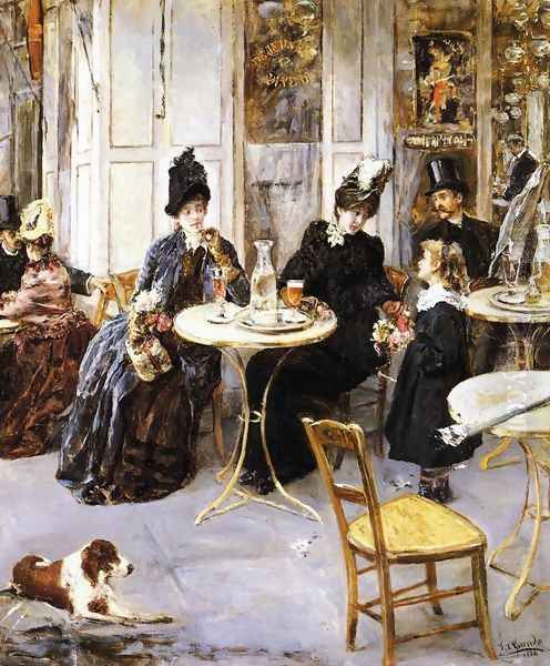 A Parisian Cafe Oil Painting by Eduardo Leon Garrido