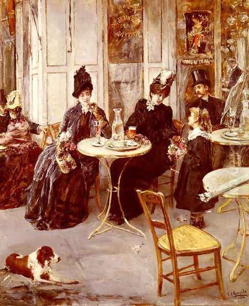 Au Café (At the Café) Oil Painting by Eduardo Leon Garrido