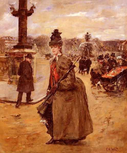 Elegante, Place De La Concorde, Paris Oil Painting by Eduardo Leon Garrido