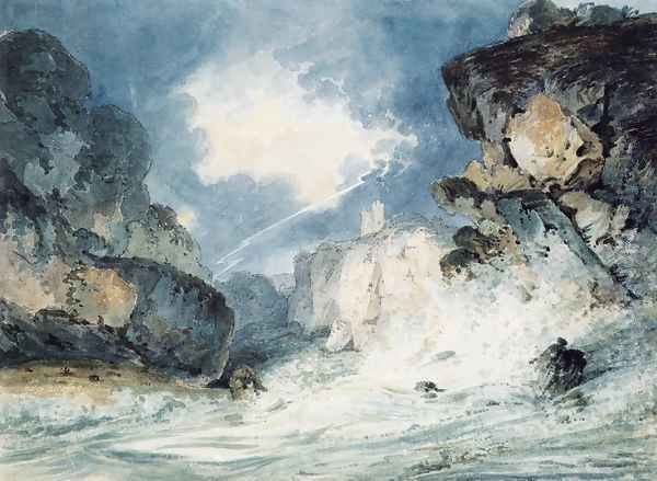 Dunnottar Castle Scotland in a Thunderstorm (after James Moore) Oil Painting by Thomas Girtin