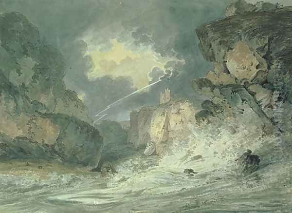 Dunstanburgh Castle in a Thunderstorm Oil Painting by Thomas Girtin