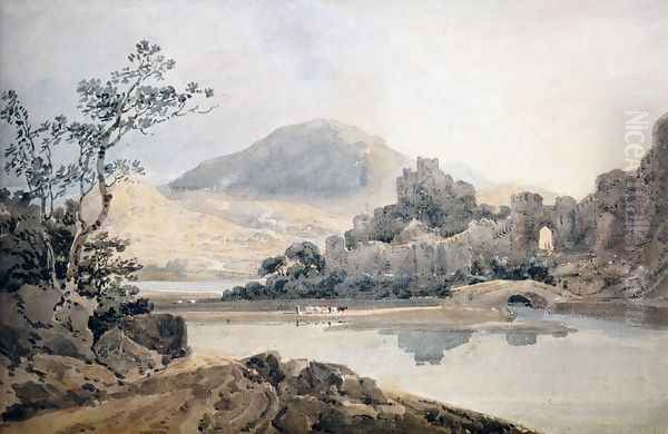 Castle Conway (after Sir George Beaumont) Oil Painting by Thomas Girtin