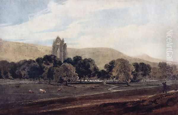 Distant View of Guisborough Priory, Yorkshire Oil Painting by Thomas Girtin