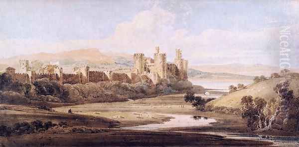 Castle Conway from the River Gyffin Oil Painting by Thomas Girtin