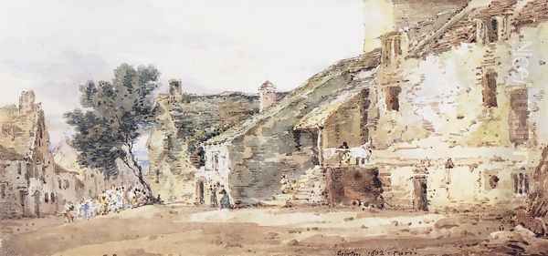 Village Scene in France Oil Painting by Thomas Girtin