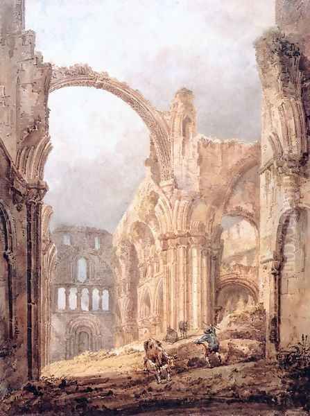 Interior of Lindisfarne Priory Oil Painting by Thomas Girtin