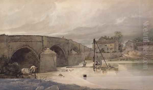 Harewood Bridge Oil Painting by Thomas Girtin