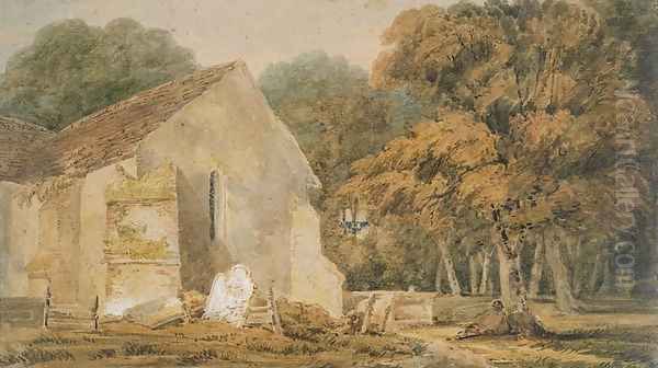 A Country Churchyard Oil Painting by Thomas Girtin