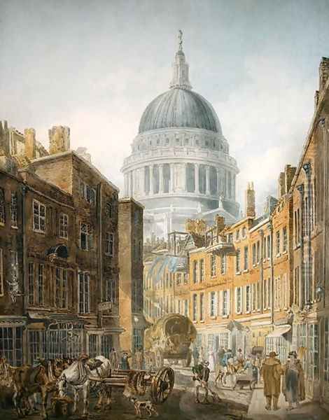 St Pauls from St Martins le Grand Oil Painting by Thomas Girtin