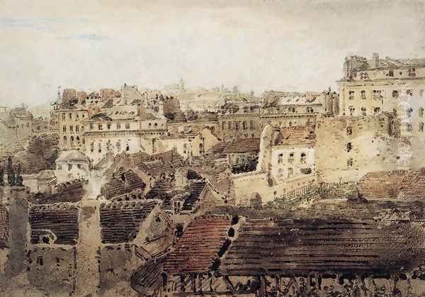 Paris: View of Roofs looking toward Montmartre Oil Painting by Thomas Girtin