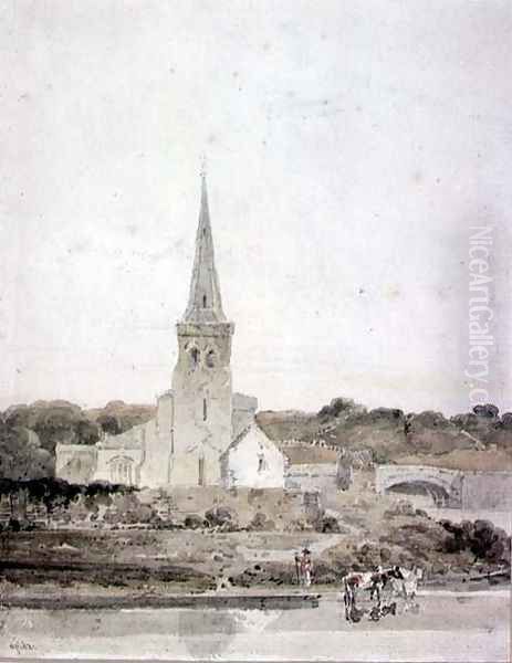 Landscape with a Church beside a River Oil Painting by Thomas Girtin