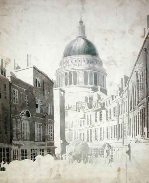 St Pauls Cathedral from St Martins le Grand London Oil Painting by Thomas Girtin