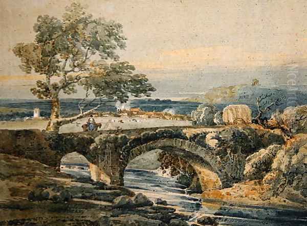 The Old Bridge in Devon Oil Painting by Thomas Girtin