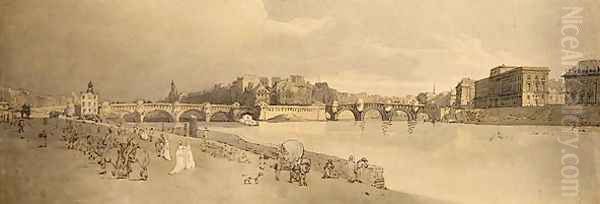 View of the Pont Neuf The Mint and etc Oil Painting by Thomas Girtin