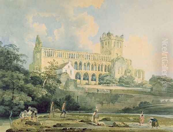 Jedburgh Abbey from the River Oil Painting by Thomas Girtin