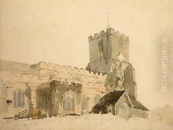 Writtle Church Essex Oil Painting by Thomas Girtin