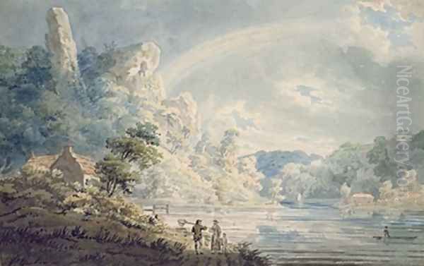 Scene near the New Weir Monmouthshire Oil Painting by Thomas Girtin