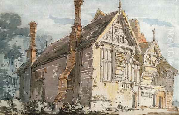 A stone and timber house, possibly in Shropshire Oil Painting by Thomas Girtin