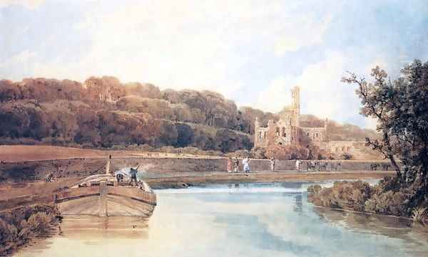 Kirkstall Abbey Yorkshire Evening Oil Painting by Thomas Girtin