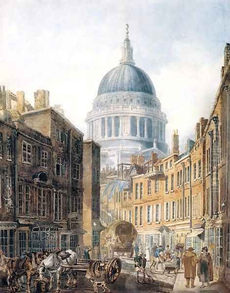 St Pauls Cathedral from St Martins le Grand Oil Painting by Thomas Girtin