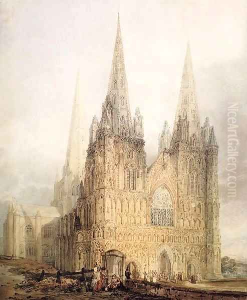 The West Front of Lichfield Cathedral Oil Painting by Thomas Girtin