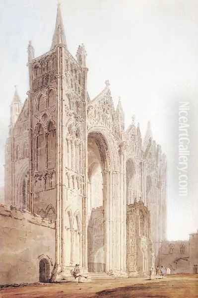 The West Front of Peterborough Cathedral 2 Oil Painting by Thomas Girtin