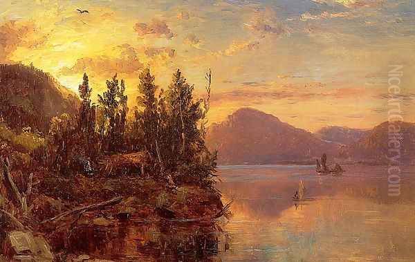 Lake George at Sunset 1862 Oil Painting by Marie-Regis-Francois Gignoux