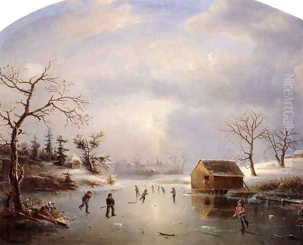 Skating Pond at Morristown, New Jersey Oil Painting by Marie-Regis-Francois Gignoux