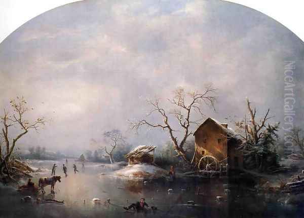 Winter Scene Oil Painting by Marie-Regis-Francois Gignoux