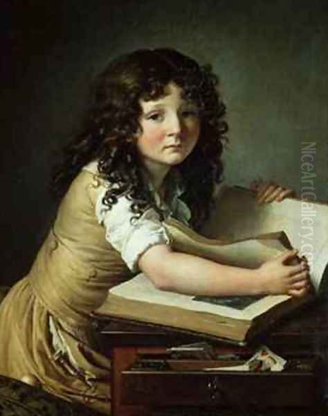 A child looking at pictures in a book Oil Painting by Anne-Louis Girodet de Roucy-Triosson