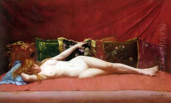 Femme nue allongee Oil Painting by Edmond Georges Grandjean