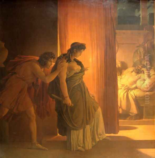 Clytemnestra hesitates before killing the sleeping Agamemnon Oil Painting by Pierre-Narcisse Guerin