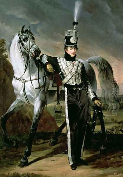 Portrait of Louis Eugene dEtchegoyen a Cavalry Officer Oil Painting by Antoine-Jean Gros