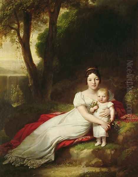 Hortense Eugenie de Beauharnais 1783-1837 Queen of Holland with her son Charles Louis Napoleon Bonaparte 1808-73 Oil Painting by Antoine-Jean Gros