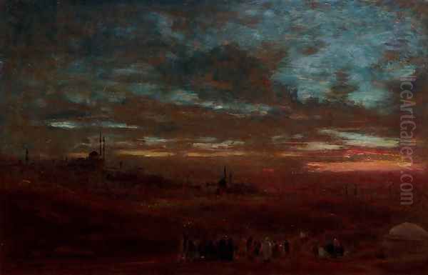 A view of Cairo at sunset Oil Painting by Albert Goodwin