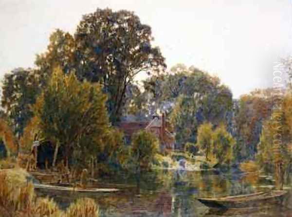 Aspen Trees in Autumn Oil Painting by Albert Goodwin