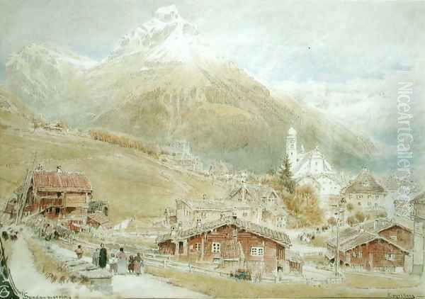 Engelberg Sunday morning Oil Painting by Albert Goodwin