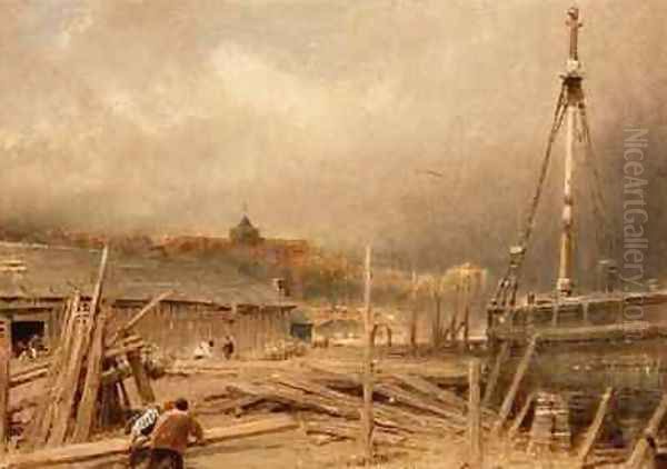 Boat Building Rye Oil Painting by Albert Goodwin