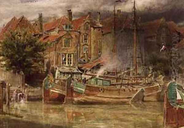 View on the Canal Dort Oil Painting by Albert Goodwin