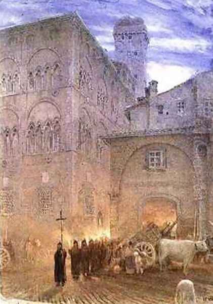 Lucca Tuscany religious processsion cart cow Oil Painting by Albert Goodwin