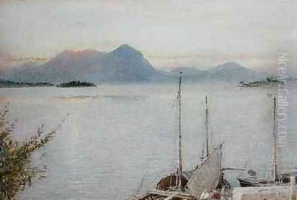 Sunrise from Baveno Lago Maggiore Oil Painting by Albert Goodwin