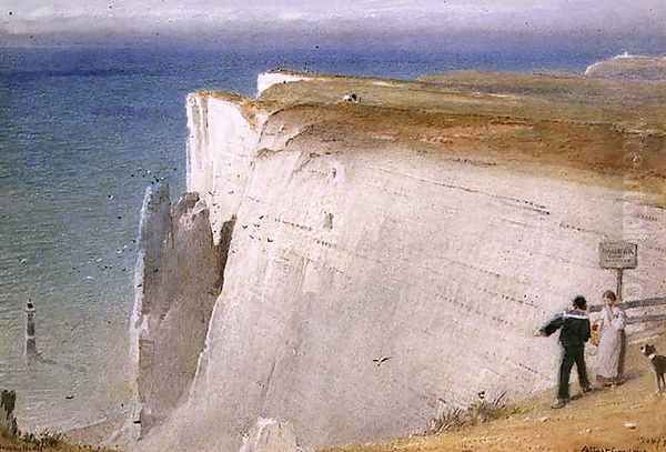 The Coastguards Story Beachy Head Oil Painting by Albert Goodwin