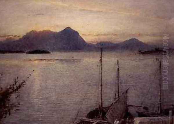 Sunrise from Baveno Lake Maggiore Oil Painting by Albert Goodwin