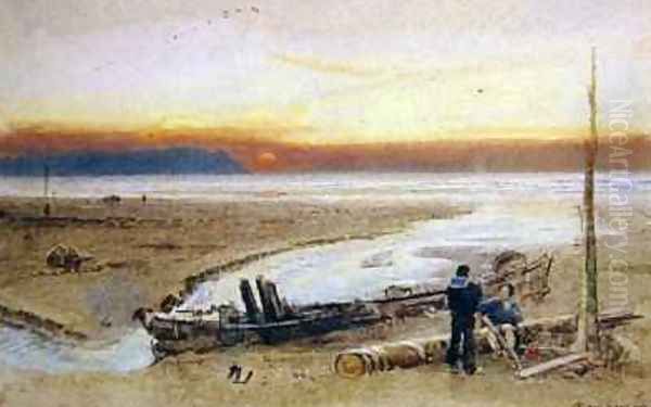 Shore Scene at Sunset Oil Painting by Albert Goodwin