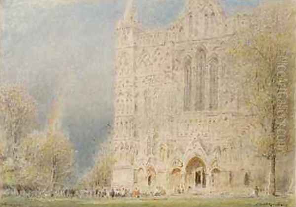 Salisbury Cathedral Oil Painting by Albert Goodwin