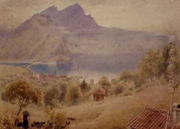 Pilatus from Stanstadt Switzerland Oil Painting by Albert Goodwin