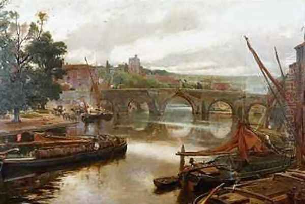 The Old Bridge Maidstone View Looking South Oil Painting by Albert Goodwin